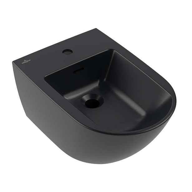 Villeroy & Boch Antao - Závěsný bidet s přepadem, otvor pro baterii, CeramicPlus, Pure Black 541100R7