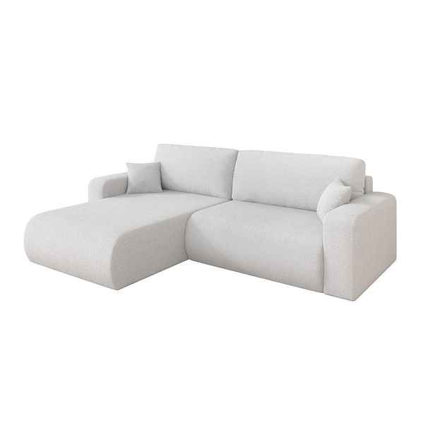ALTDECOR ROHOVÁ SEDAČKA s funkcí spaní, otoman vlevo BERY-L 276x193x88 bílá bouclé
