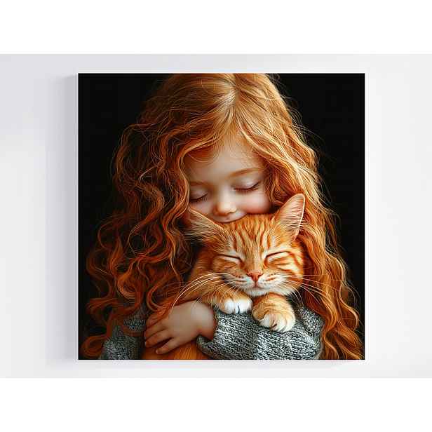 Obraz Na Plátně Canvas Portrét Dívky Rudá Kočka Přátelství Láska 50x50