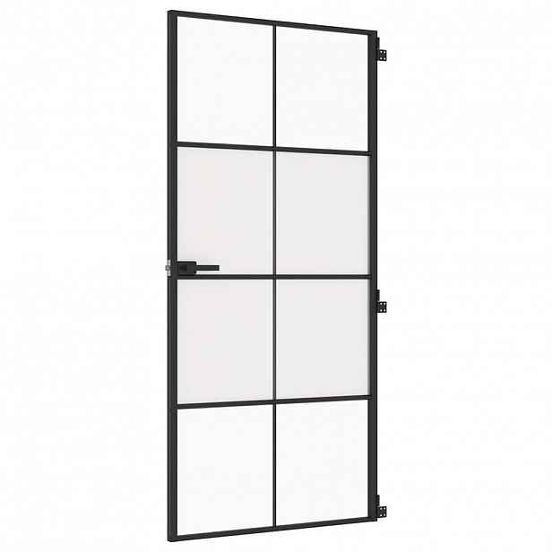 vidaXL Interiérové dveře úzké černé 93x201,5 cm tvrzené sklo a hliník