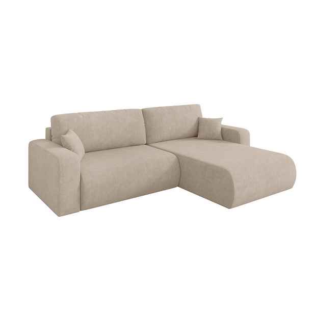 ALTDECOR ROHOVÁ SEDAČKA s funkcí spaní, otoman vpravo BERY-L 276x193x88 béžová velur