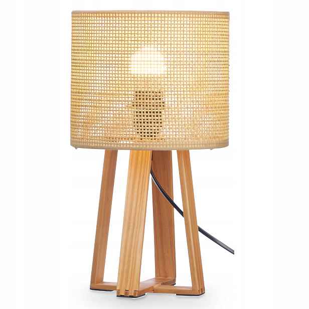 Noční Lampa Dřevěná Boho Pletená Stínidlo 36 cm Stolní Lampa