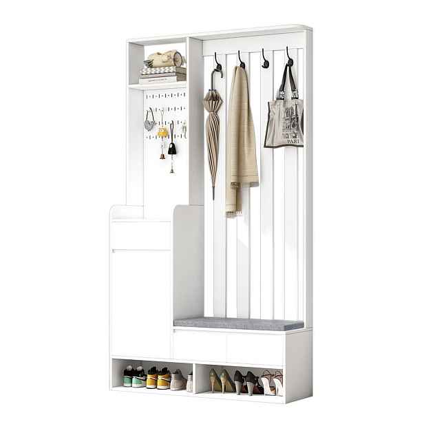 OKWISH PŘEDSÍŇOVÁ stěna 35/100/180 cm bílá z MDF s lavičkou a nástěnkou