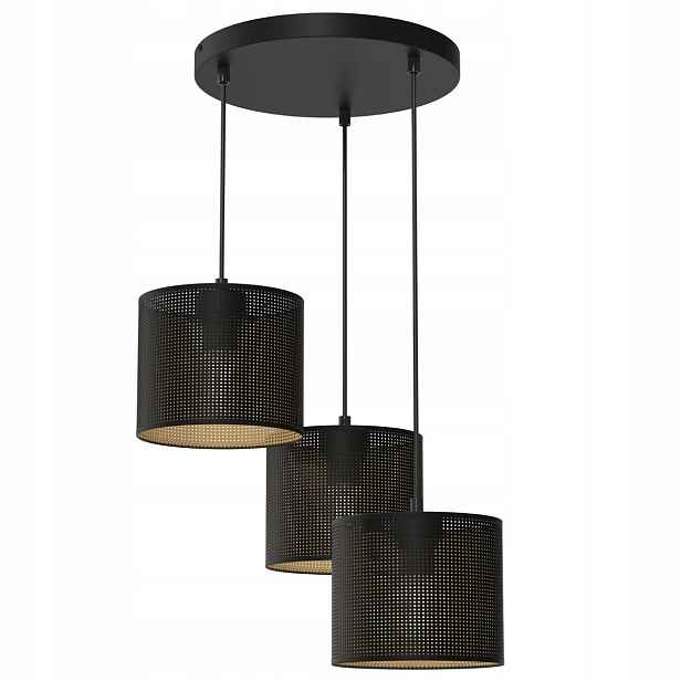 Závěsná lampa černá zlatá kulatá 45 cm, síťka do jídelny, 3 body Luminex
