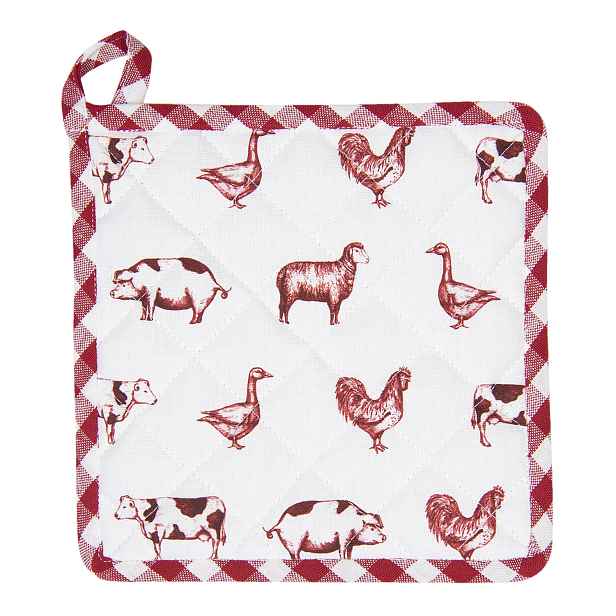 Bavlněná podložka pod hrnec Country Life Animals bílo-červená - 20*20 cm Clayre & Eef