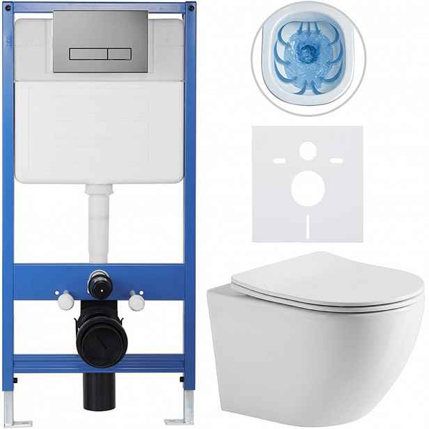 Kompletní WC set Profi/Cesso - bílá lesklá - WC tlačítko Slim/Tmavě šedá - předstěnová instalace - 49x36 cm - 416797