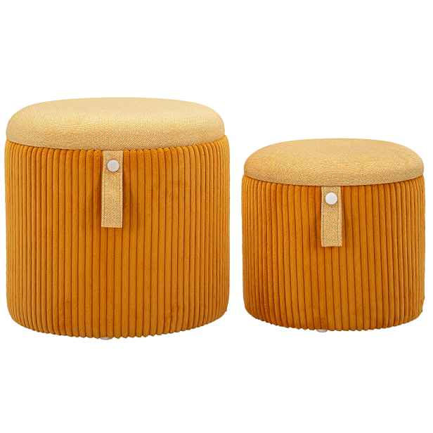 Pufy S Úložným Prostorem Polyester Ø 38 CM Ø 32 CM Oranžové 2 Ks