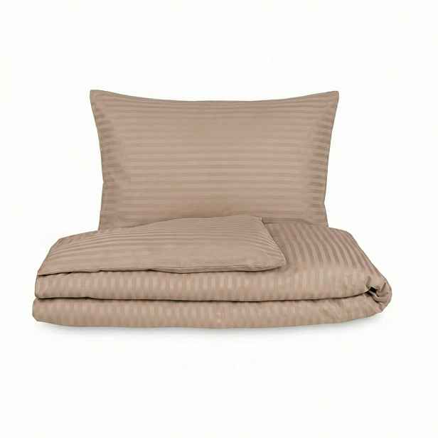 Kvalitex Saténové povlečení Stripe béžová, 140 x 220 cm, 70 x 90 cm