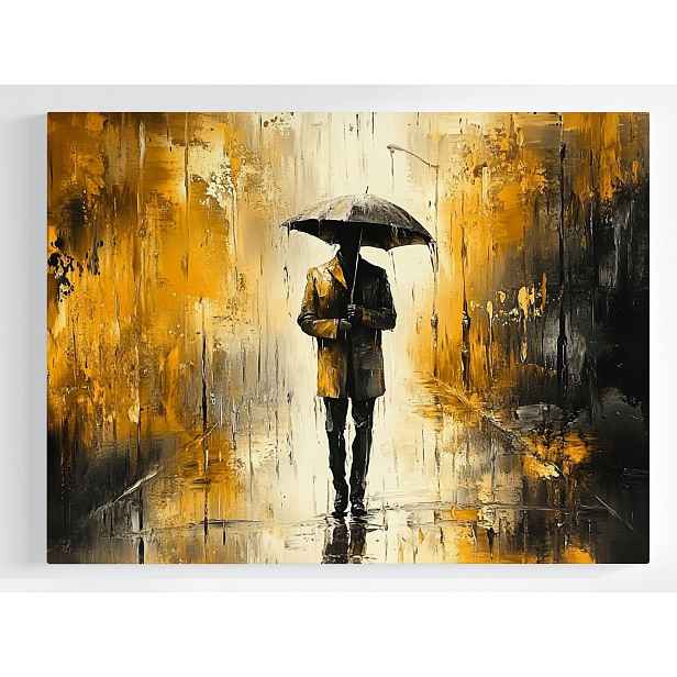 Plakát Město Ulice Déšť Liják Muž Deštník 100x75