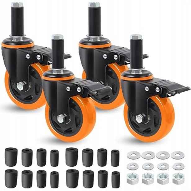 Sada 4 otočných oranžových koleček 100 mm s brzdou