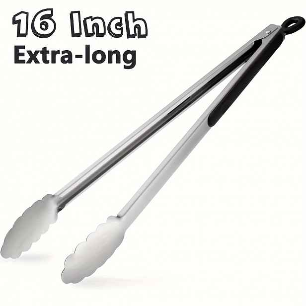 TEMU Extra Dlouhé Nerezové Grilovací Kleště - 16" Zamykací Servírovací Kleště pro Vaření, Salát, Chléb, Steak & Buffet - Myčka Nádobí Bezpečné