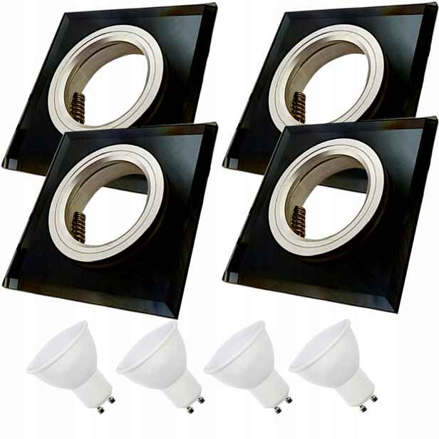 4x Skleněná Černá Stropní Lampa Halogenová Objímka Led Žárovky 3W