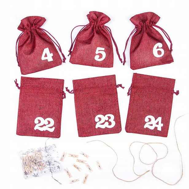 Adventní kalendář sada 24 prázdných sáčků s čísly, girlanda, dekorace