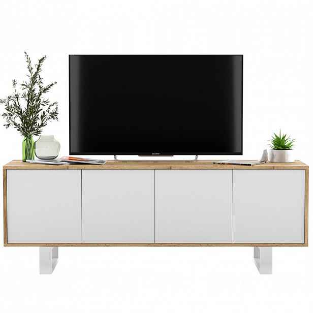 Meble Lindner TV stolek Apollo2 dub Wotan / bílá matná 150 cm s kovovými nohami