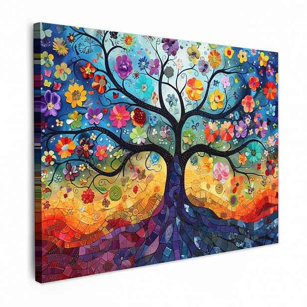 MuchoWow OBRAZ NA PLÁTNĚ Umění - Strom života - Květiny - Hippie 80x60 cm