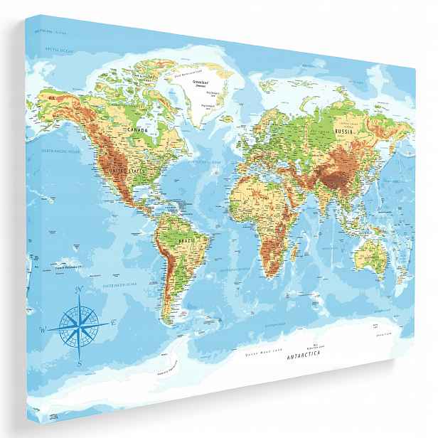 Obraz Mapa Světa geografie na plátně na zeď velký velikost 100 x 70 cm