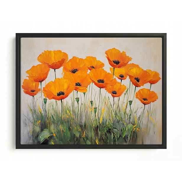 Obraz Rám Americký Box Příroda Zahrada Pole Květiny Oranžové Máky 80x60