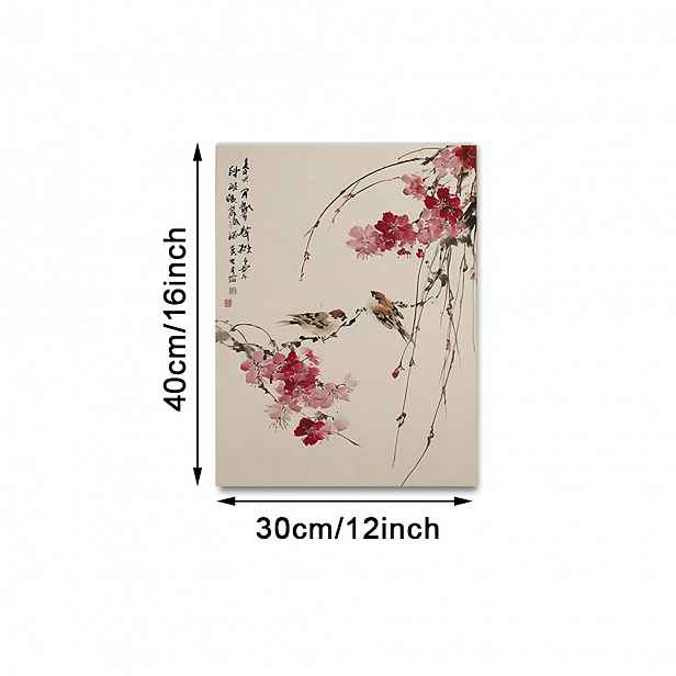 TEMU 1ks Bezrámový plakát s japonským a čínským sakury a ptáka - minimalistický zenový orientální přírodní umělecký tisk vhodný pro zimní/podzimní