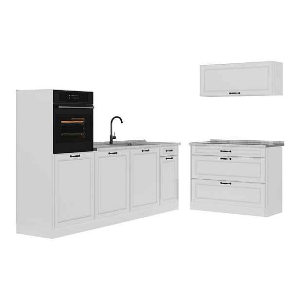 Vicco KUCHYŇSKÝ KOUT R-Line, Bílý venkovský dům/Bílá, 220 cm pracovná doska Mramor