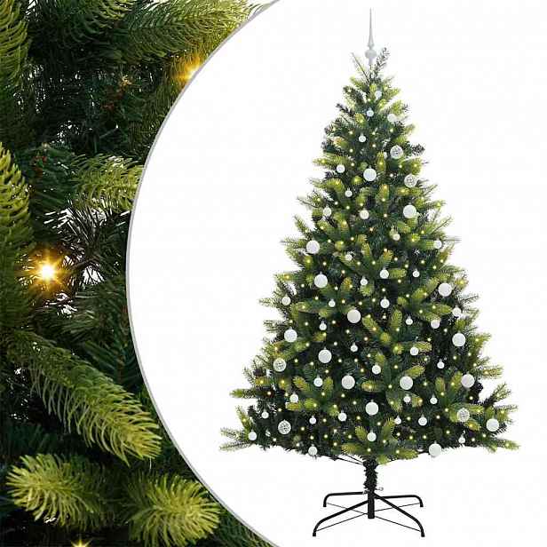 vidaXL Umělý skládací vánoční stromeček 300 LED Zelená 210 cm PVC a PE