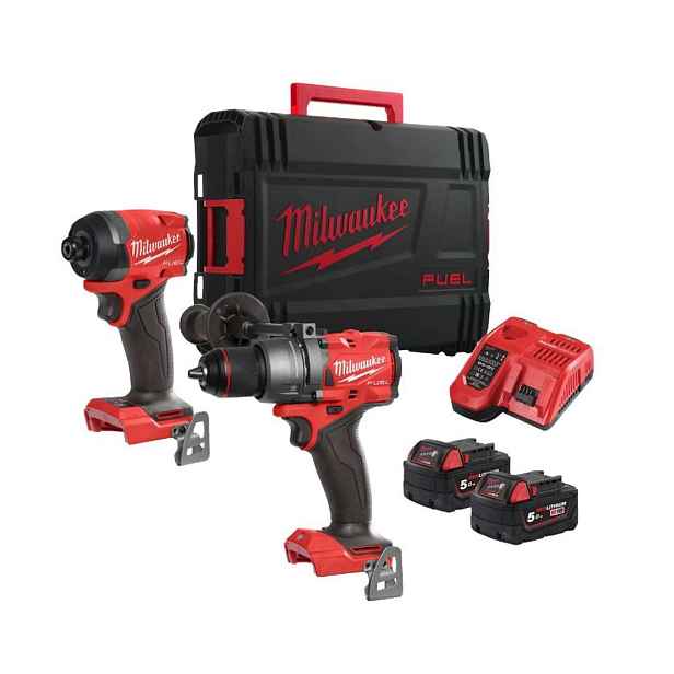 Milwaukee - 18V AKU sada příklepové vrtačky a rázového utahováku, 2x aku 5,0 Ah, nabíječka 4933480873