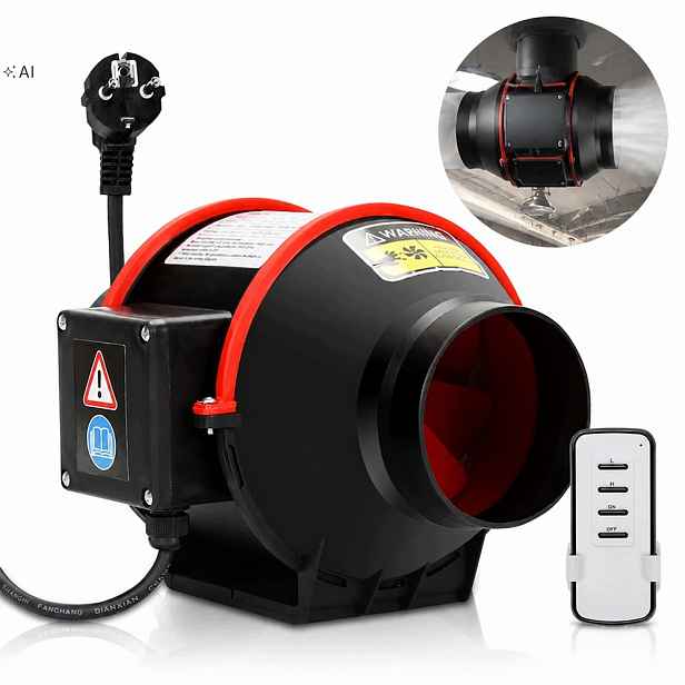 Odsávací Kanálový Ventilátor 100 MM S Tichým Dálkovým Ovládáním 30 Db 310 M3/H IP44 40W