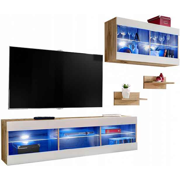 Sada nábytku Rtv Tivoli SET3 Dub Wotan/Bílá, Modré Led