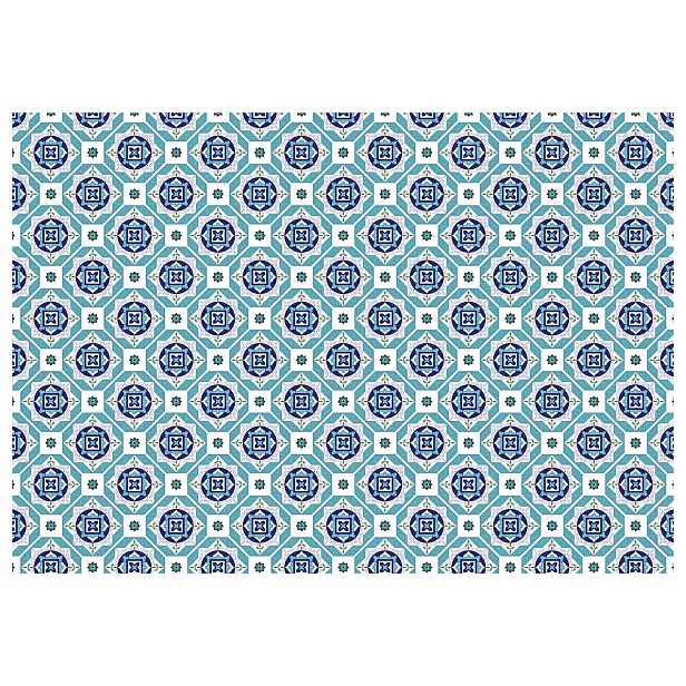 Tapeta Geometrický vzor květiny světle modrá tyrkysová na bílém pozadí 208x146 lepidlo