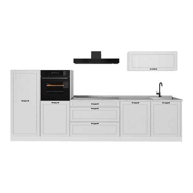 Vicco KUCHYŇSKÝ KOUT R-Line, Bílý venkovský dům/Bílá, 340 cm pracovná doska Mramor