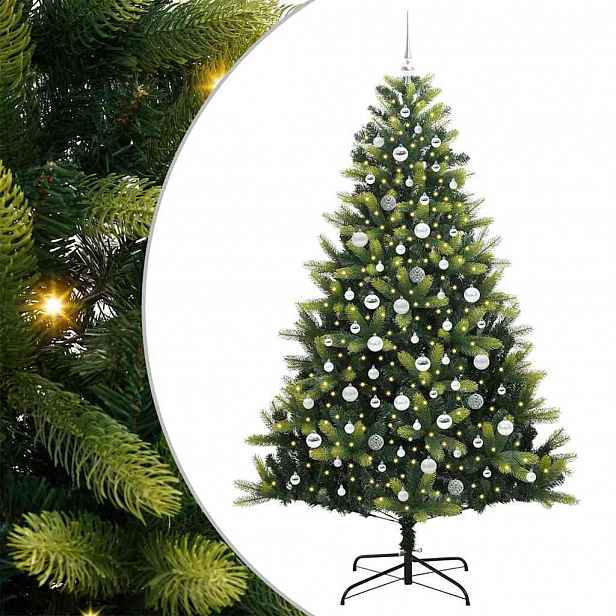 vidaXL Umělý skládací vánoční stromeček 300 LED Zelená 210 cm PVC a PE
