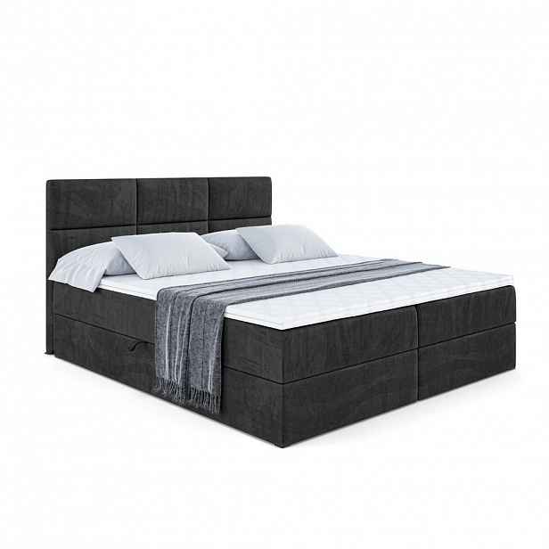 ALTDECOR AMERICKÁ postel s matrací H3 a lamelovým roštem – OHIO – 200 x 200 cm, černá