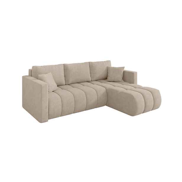 ALTDECOR ROHOVÁ SEDAČKA s funkcí spaní, otoman vpravo GARD-L 226x146x85 béžová velur