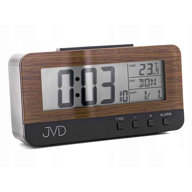 Budík Jvd RB91.2 Černý Alarm Zdřímnutí Teploměr Datumovka Rádio Kontrolované