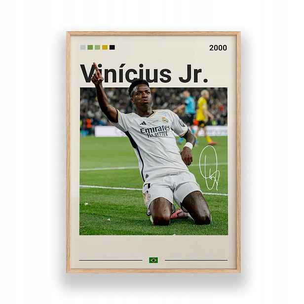 Plakát Vinicius Jr Real Madrid A3 Dětský pokoj Rámeček Dřevěný 30x42 cm
