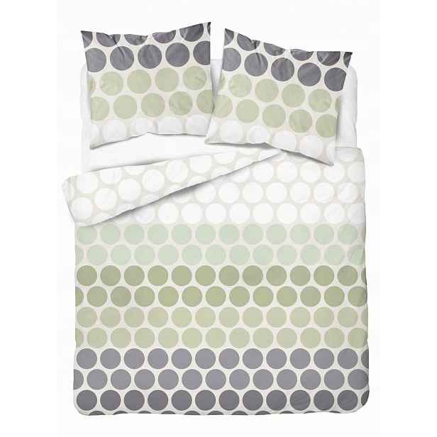 Povlečení Home Satin 220x200, krémově zelené, šedé hrášky
