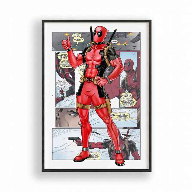 Plakát Deadpoola Avengers v černém dřevěném Rámeček 30x42 cm