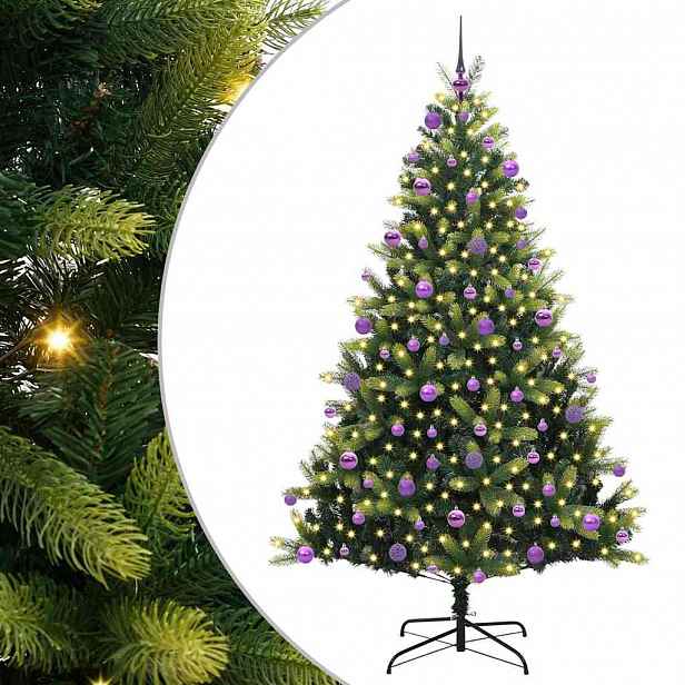 vidaXL Umělý skládací vánoční stromeček 300 LED Zelená 210 cm PVC a PE
