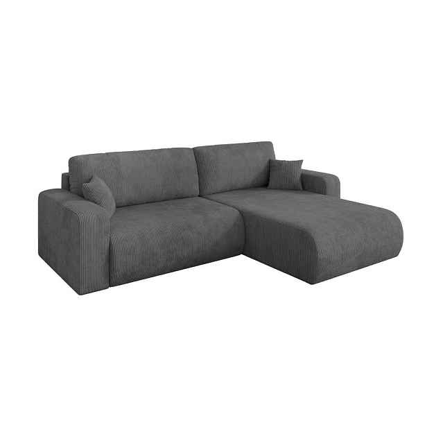 ALTDECOR ROHOVÁ SEDAČKA s funkcí spaní, otoman vpravo BERY-L 276x193x88 tmavě šedá manšestr