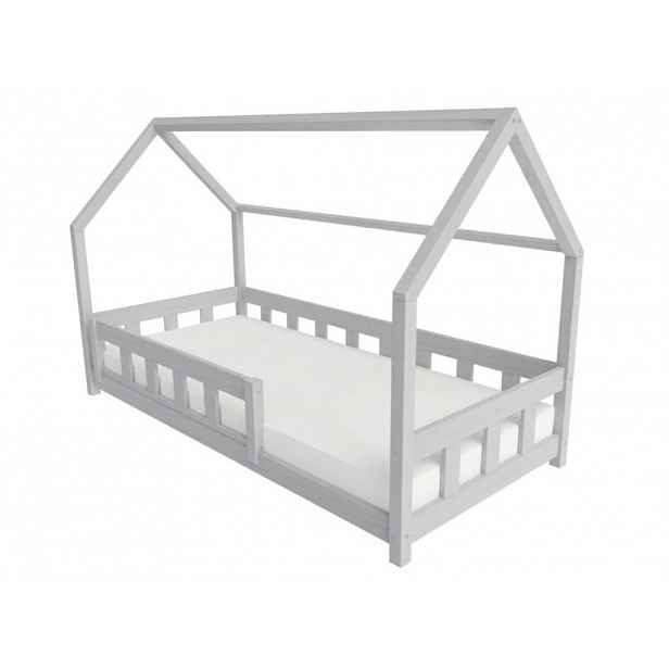 Benlemi Domečková postel PLOTTY s bočním štítem Zvolte barvu: Světle šedá, Zvolte rozměr: 80x200 cm, Zvolte zábranu: S jednou zábranou