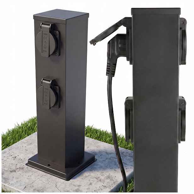 Elektrický zahradní sloupek 4x Zásuvka 230V Hermetická IP44 Černá Stojící