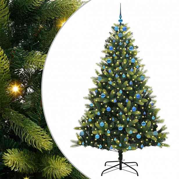 vidaXL Umělý skládací vánoční stromeček 300 LED Zelená 210 cm PVC a PE
