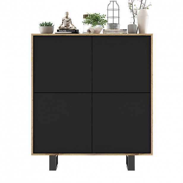 Meble Lindner KOMODA Apollo 4D dub Wotan / černá matná 113 cm s kovovými nohami