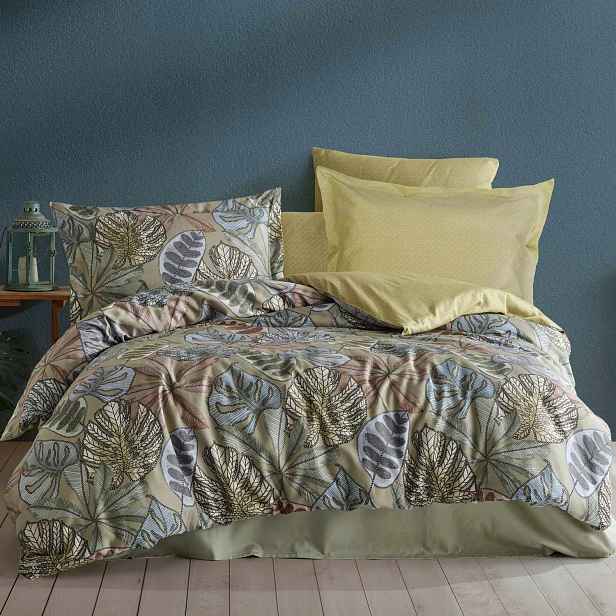 Povlečení Greta 220x200, zelené žluté listy Luxury Premium