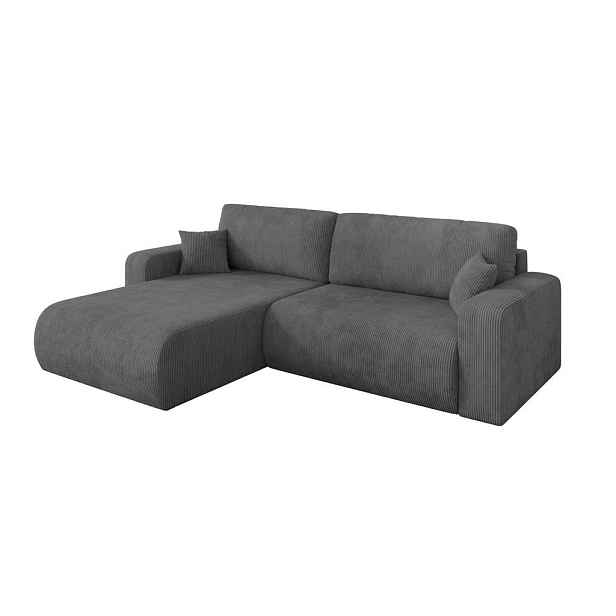 ALTDECOR ROHOVÁ SEDAČKA s funkcí spaní, otoman vlevo BERY-L 276x193x88 tmavě šedá manšestr