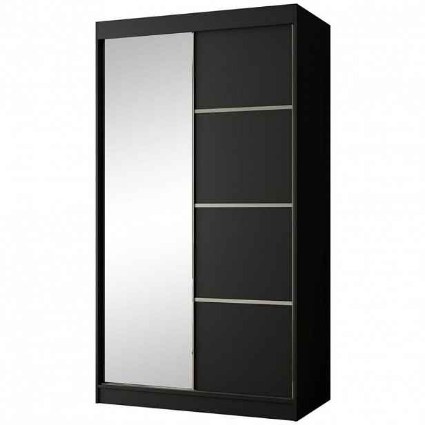 Beautysofa POSUVNÁ šatní skříň Paco 120/215/61, 2dveřová, černá, se zrcadlem