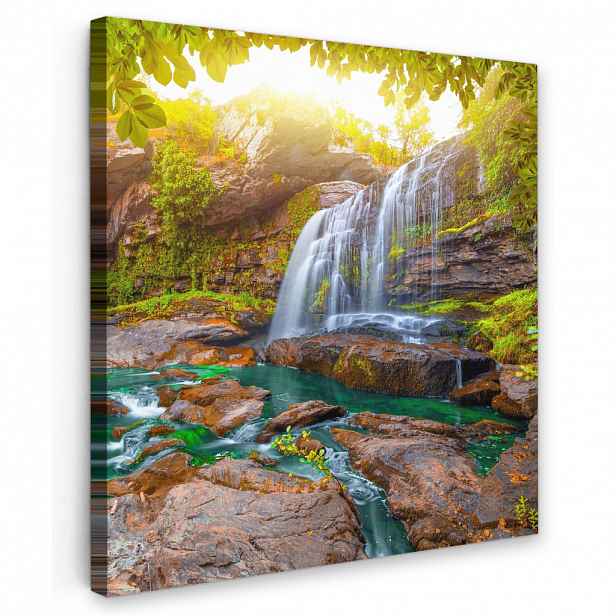 MuchoWow OBRAZ NA PLÁTNĚ Příroda - Vodopád - Rostliny - Stromy - Slunce 20x20 cm