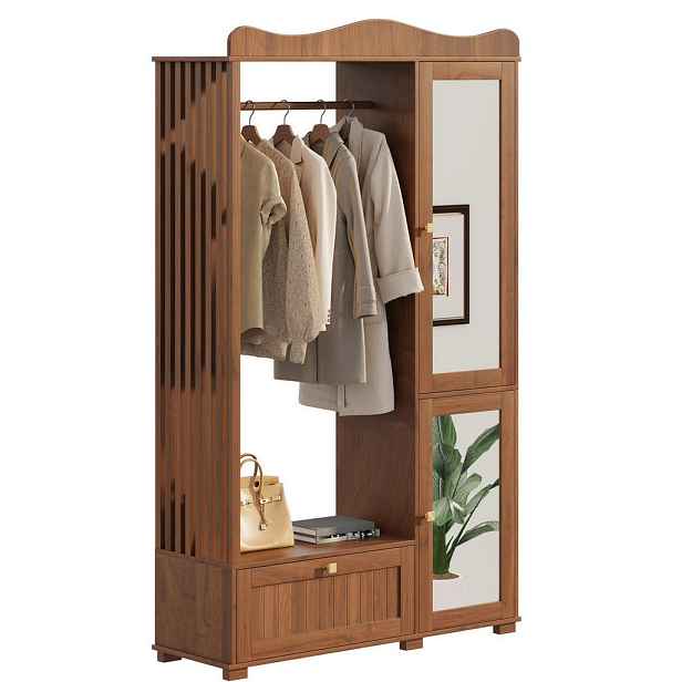 OKWISH ŠATNÍ skříň s zrcadlem 115,5/38,5/194,5 cm ořechová z MDF s otevřeným věšákem a zásuvkami