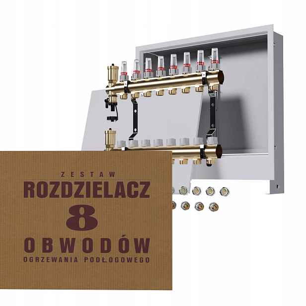 Rozdělovač pro podlahu 8 okruhů podomítková skříňka spojky Pex