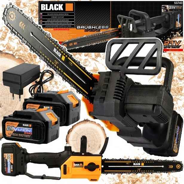 Bezuhlíková Akumulátorová Řetězová Pila 12" Black 21V 12" 30CM 2x4AH
