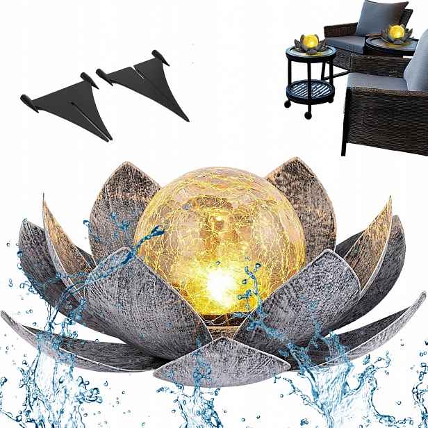 Lotus Solární Led Zahradní Zapichovací Lampa 28 CM, Zahradní Koule, Lampy IP65